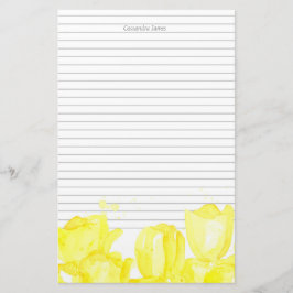 Monogram Grått-linda Gult Tulip Flowers Brevpapper