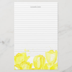 Monogram Grått-linda Gult Tulip Flowers Brevpapper