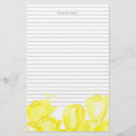 Monogram Grått-linda Gult Tulip Flowers Brevpapper