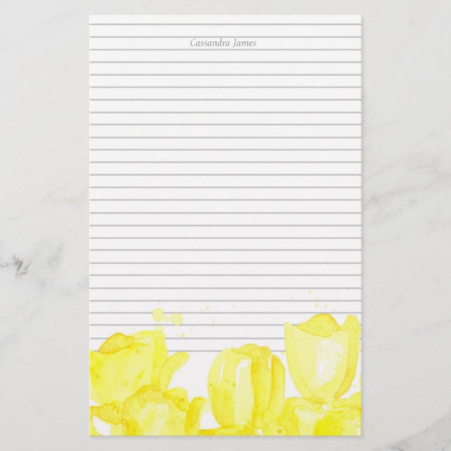Monogram Grått-linda Gult Tulip Flowers Brevpapper (Framsida)