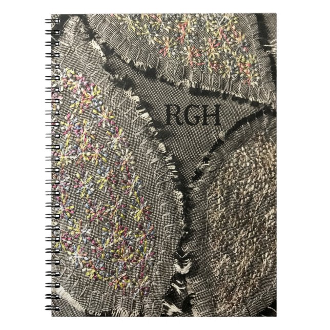Monogram grått linen look blommigt grunge girly anteckningsbok (Framsidan)
