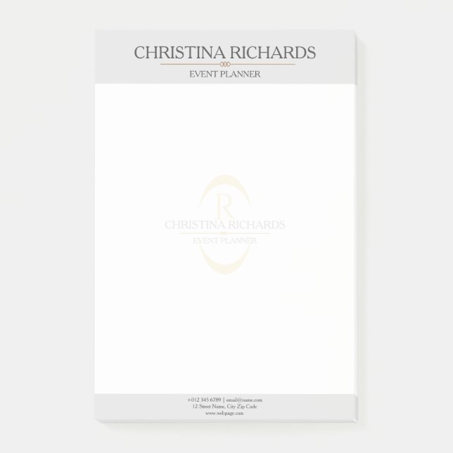 Monogram Grått Modern Elegant Business Post-it Block (Framsida)