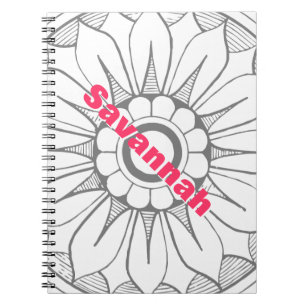 Monogram Grått och Rosa Modern Medallion Mönster Anteckningsbok Med Spiral