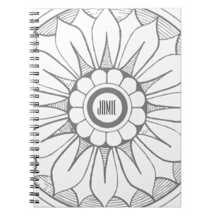 Monogram Grått och Rosa Modern Medallion Mönster Anteckningsbok Med Spiral