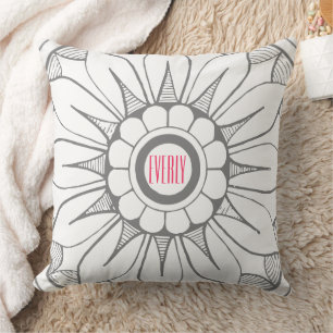 Monogram Grått och Rosa Modern Medallion Mönster Kudde
