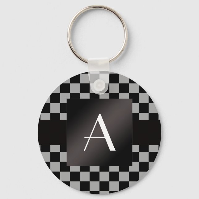 Monogram grått och svarta checkers nyckelring (Framsida)