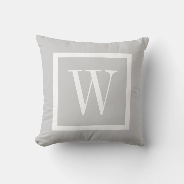Monogram, grått och vit parfymkvadrat kudde (Framsida)