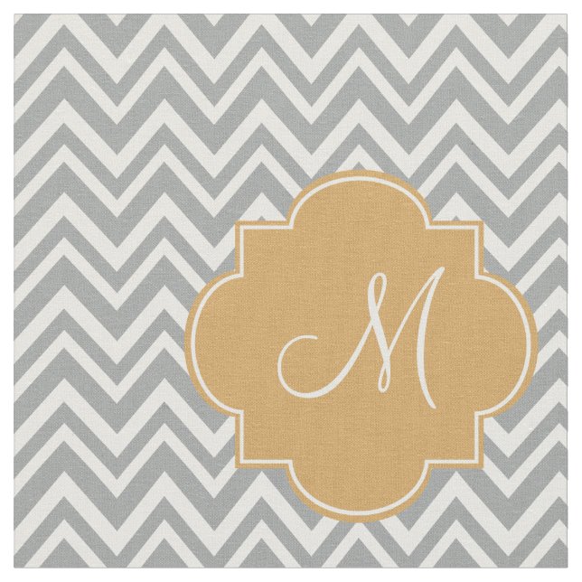 Monogram Grått och White Chevron Mönster med Guld Tyg (Närbild)