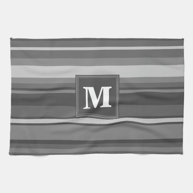 Monogram grått rand kökshandduk (Horisontell)
