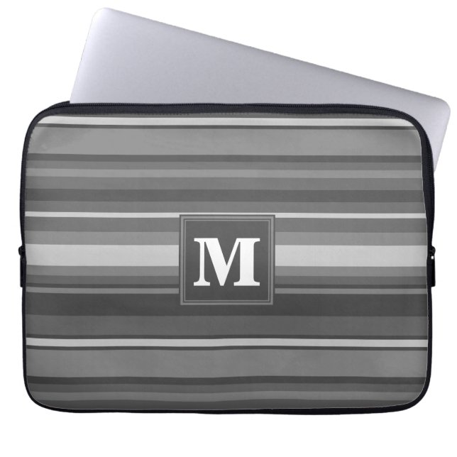 Monogram grått rand laptop fodral (Framsidan)
