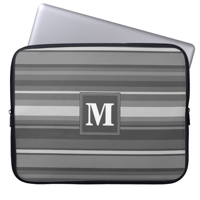 Monogram grått rand laptop fodral (Framsidan)
