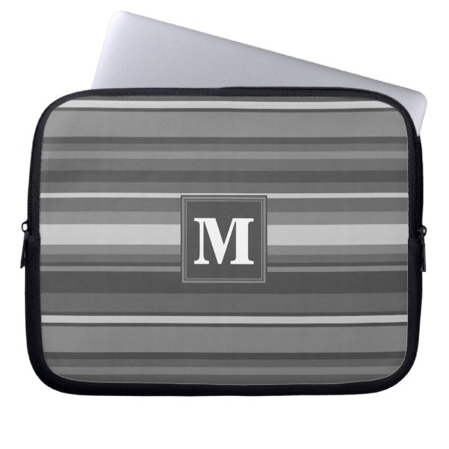 Monogram grått rand laptop fodral (Framsidan)