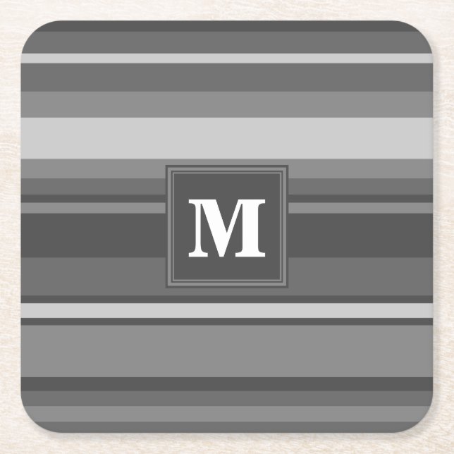 Monogram grått rand underlägg papper kvadrat (Framsidan)