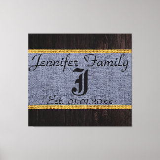 Monogram Grått Rustic Burlap Linen Wood-utseende Canvastryck