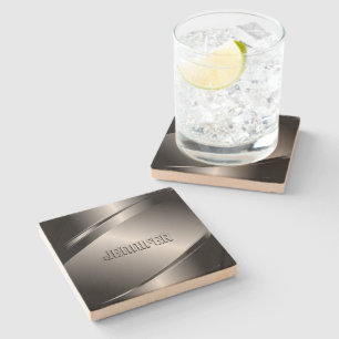 Monogram Grått Stainless Steel-utseende Stenunderlägg