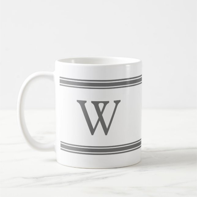 Monogram Grått Stripe Personlig mugg (Vänster)