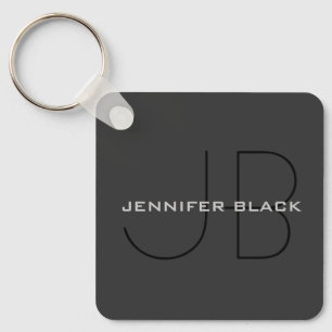 Monogram Grått svart, minimalistisk modern Namn Nyckelring