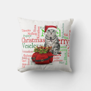 Monogram Grått Tabby jul Katt Kudde