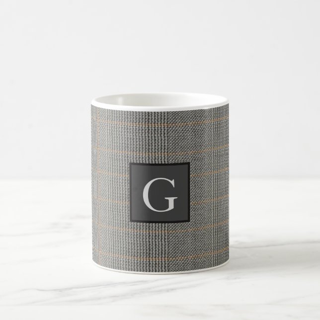 Monogram Grått Tweed Groomsman Bestman Bröllop Gif Kaffemugg (Center)
