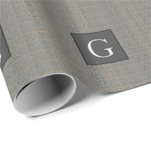 Monogram Grått Tweed Groomsman Bestman Bröllop Gif Presentpapper