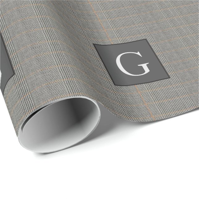 Monogram Grått Tweed Groomsman Bestman Bröllop Gif Presentpapper (Rullad Hörn)
