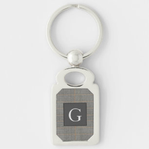 Monogram Grått Tweed Groomsman Bestman Bröllop Gif Rektangulärt Silverfärgad Nyckelring