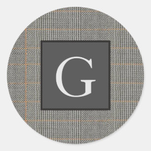 Monogram Grått Tweed Groomsman Bestman Bröllop Gif Runt Klistermärke