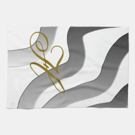 Monogram grått-vit abstrakt med övertoning i guld kökshandduk