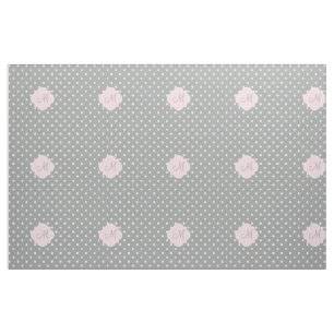 Monogram Grått, vit och pastel Rosa Polka punkt Tyg
