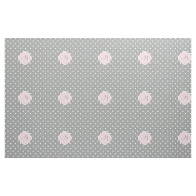 Monogram Grått, vit och pastel Rosa Polka punkt Tyg (Yard)