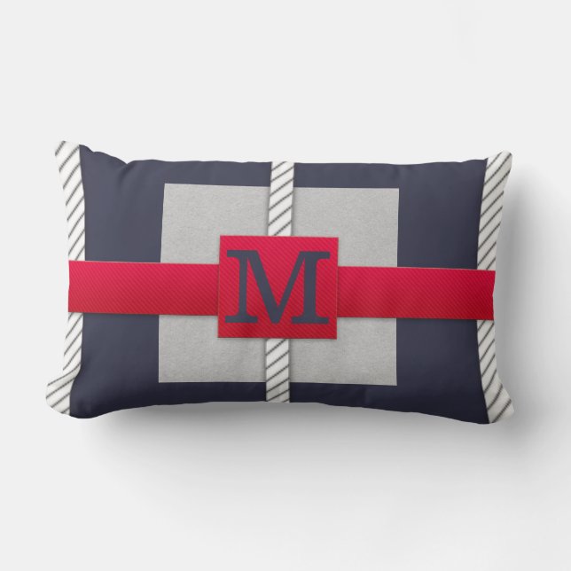 Monogram Grått & vit stripe | Alla Storleka | ANPA Lumbarkudde (Framsida)