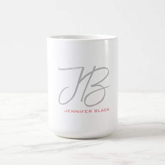 Monogram Grått White Plain Calligraphy Script Kaffemugg (Center)