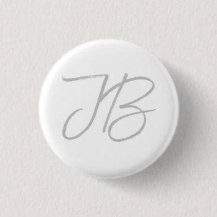 Monogram Grått White Plain Calligraphy Script Knapp