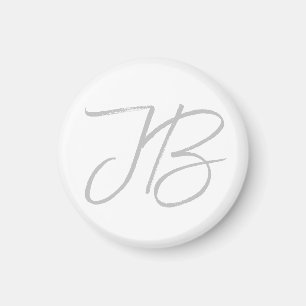 Monogram Grått White Plain Calligraphy Script Magnet