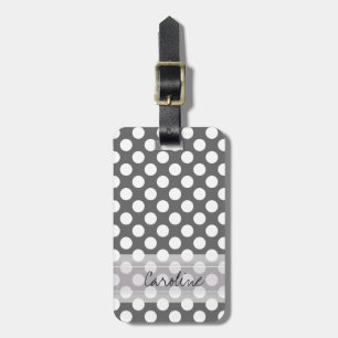 Monogram Grått White Polka Dot Mönster Bagagebricka