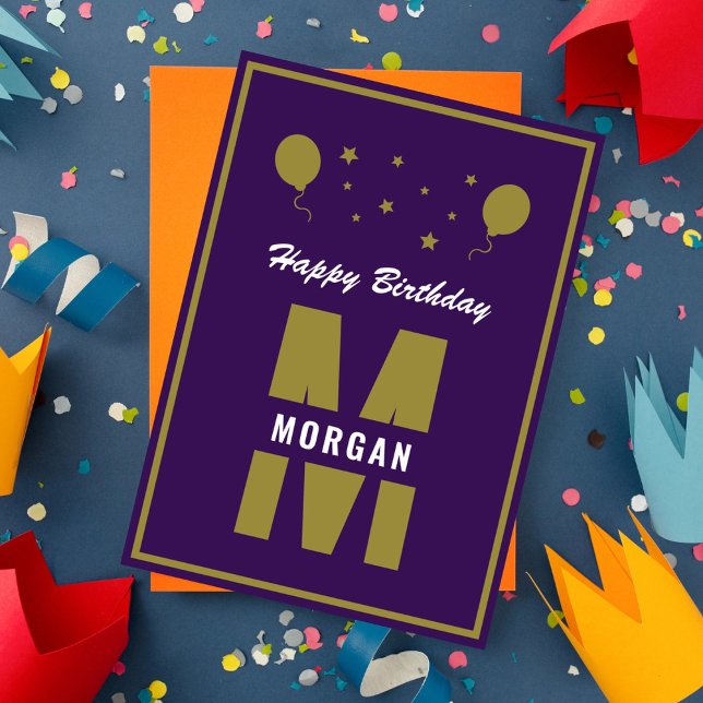 Monogram Grattis på födelsedagen, alla åldrar Lila Kort (Skapare uppladdad)
