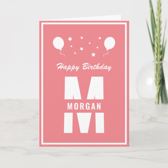Monogram Grattis på födelsedagen oavsett ålder och Kort (Framsida)