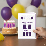 Monogram Grattis på födelsedagen Valfri ålder Vita Kort<br><div class="desc">En coola- och fantastisk-monogramdesign som gör att familj och vänner kan önska någon speciell och unik i Grattis på födelsedagen. Stjärnornas och ballongens typografiktext är anpassade och kan vara personlig med ditt eget anpassningsbar-meddelande. Du kan ändra teckensnitt, teckensnitt färg, storlekt teckensnitt, avstånd för brev och färg i bakgrunden med Verktygen...</div>