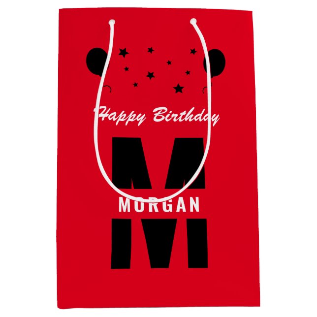 Monogram Grattis på födelsedagen, valfri röd svart (Framsidan)