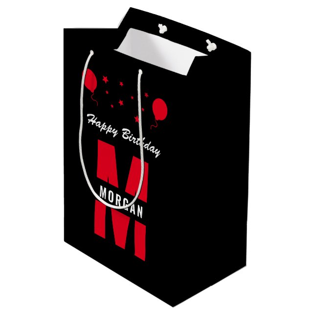 Monogram Grattis på födelsedagen Valfri svart vit  (Baksidan Vinklad)