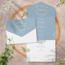 Monogram Greenery Blommigt Dusty Blue Bröllop
