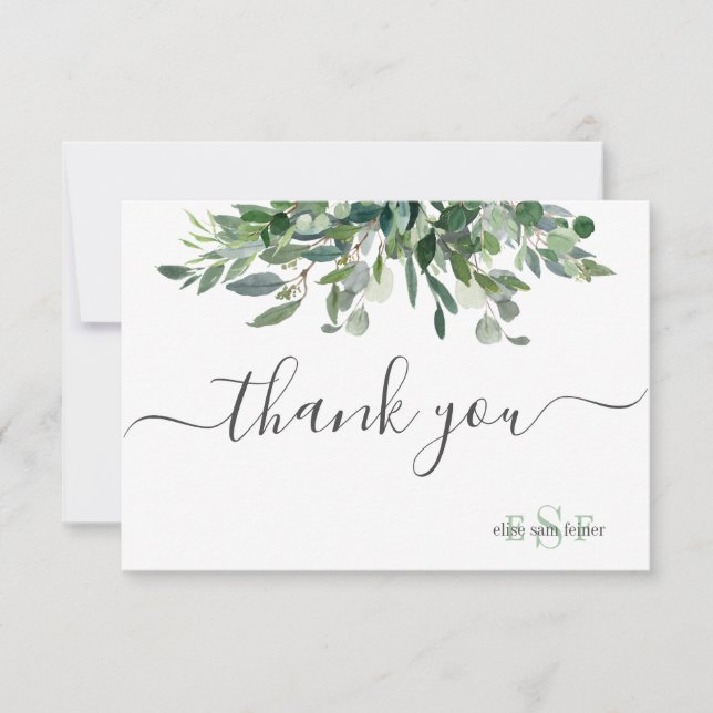 Monogram Greenery Blue Gum Eucalyptus Tack Kort (Framsida)