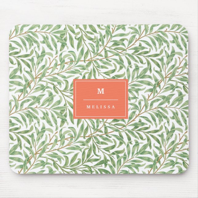 Monogram Greenery Botanical Mönster Grönt Orange Musmatta (Framsidan)
