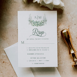 Monogram Greenery Elegant bröllop OSA Kort