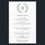 Monogram Greenery Elegant Rustic Bröllop Menu<br><div class="desc">Menyn Rustic och elegant bröllop med ditt monogram inuti en grönt vattenfärg som målats med grön krans över en vit bakgrund. En modern botanisk design som är perfekt för en sommar bröllop. Dessa billigt bröllop-menyer trycks på lakan av papper för ett budgetvänligt alternativ.</div>