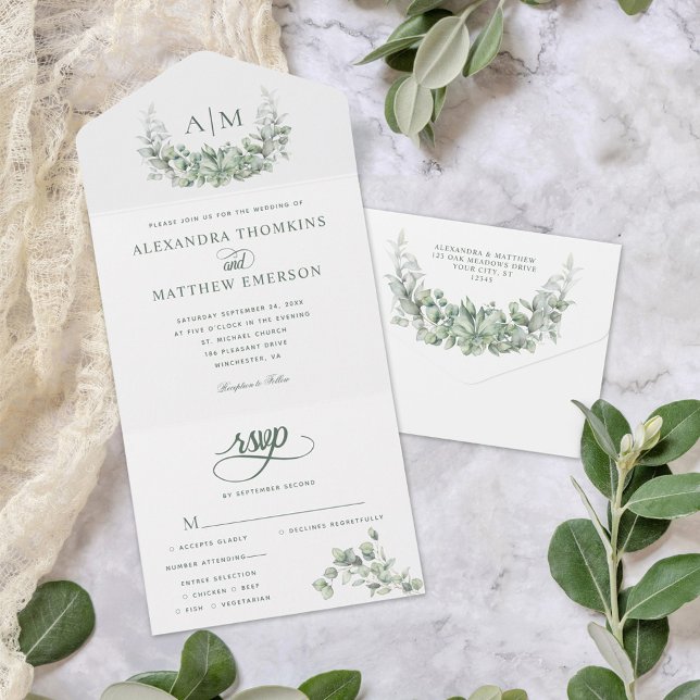 Monogram Greenery Eucalyptus Elegant bröllop (Skapare uppladdad)