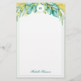 Monogram Greenery Eucalyptus Löv Olive Grenar Brevpapper