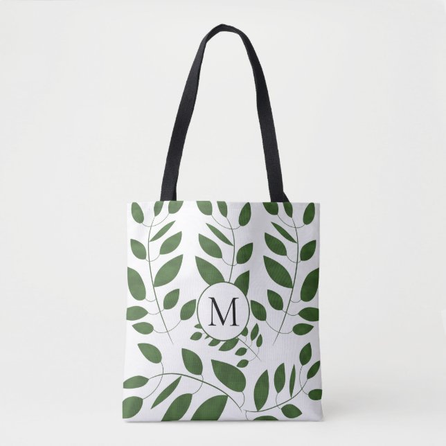 Monogram Greenery Löv Mönster Tygkasse (Framsida)