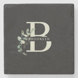 Monogram Greenery Mörk Grått Stone Underlägg