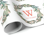 Monogram Greenery Wandejul-Helgdag Presentpapper<br><div class="desc">Den här enkla julklappande pappra helgdag har en vit bakgrund med ett monogram och en grön krans. Anpassa den efter dina behov. Du hittar matchande produkter i min butik.</div>